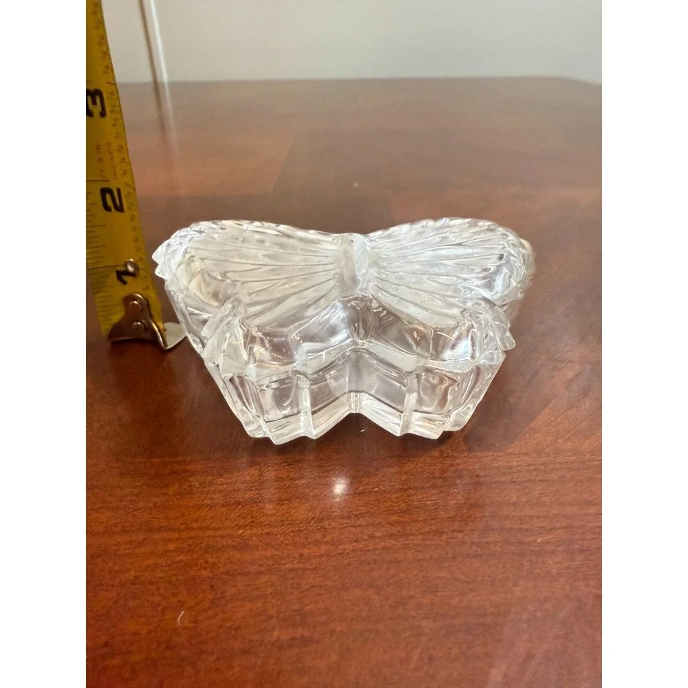 Vtg Clear Glass‎ Butterfly Trinket Box Jar Vanity Dish Jewelry Holder